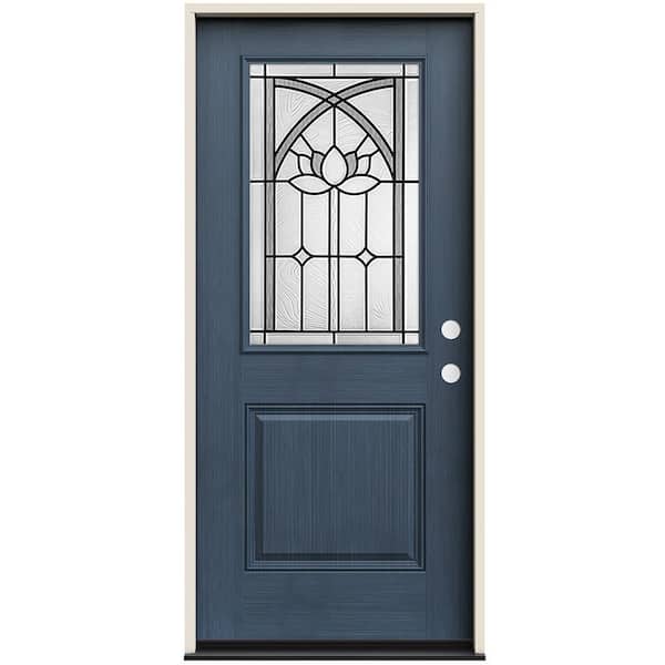 JELD-WEN 36 in. x 80 in. Left-Hand/Inswing 1/2 Lite Ardsley Decorative Glass Denim Fiberglass Prehung Front Door