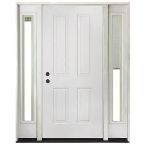 64 in. x 80 in. Element Series 4-Panel Primed White Right-Hand Steel Prehung Front Door w/ 12 in. Mini Blind Sidelites