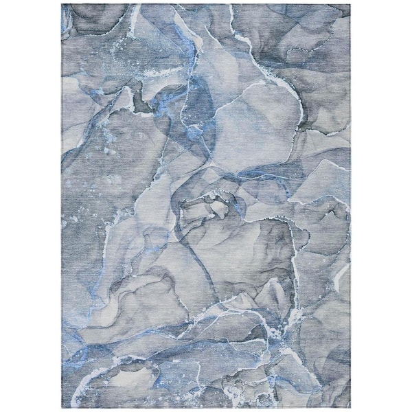 HomeRoots Blue and Gray 5 ft. x 8 ft. Woven Abstract Polyester Rectangle Indoor/Outdoor Area Rug