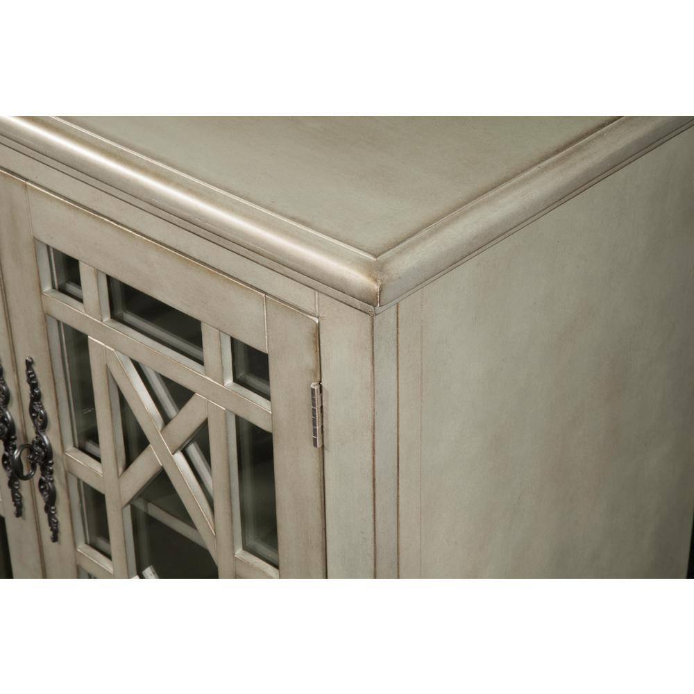 Parisian Antique Market Inspired 38" TV Stand with Trellis Glass Doors, Antique Silver