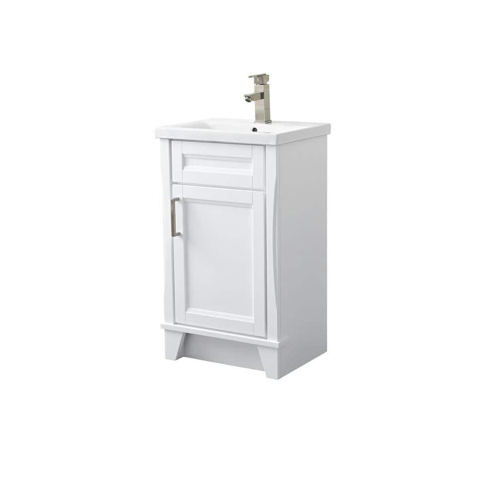 20" White Freestanding Single Sink Vanity with Ceramic Top