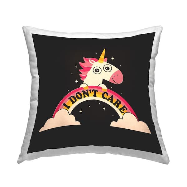 Stupell Industries Don't Care Unicorn Black Print Polyester 18 in. x 18 in. Throw Pillow