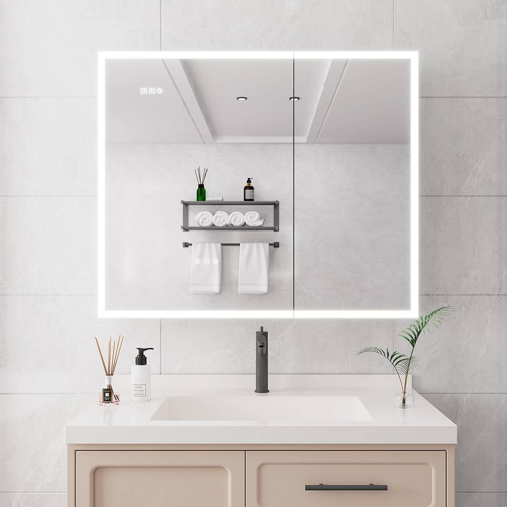 36 in. W x 30 in. H H Rectangular Bathroom Medicine Cabinet with Lights ...