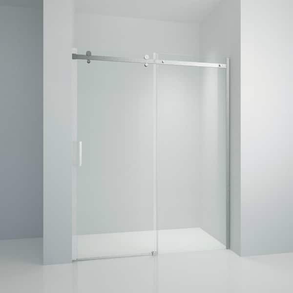 EPOWP 48 in. W x 76 in. H Bypass Sliding Frameless Shower Door in Brushed Nickel with Clear Glass