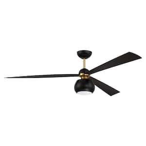 Otto 60 in. Indoor Black/Satin Brass Ceiling Fan Integrated LED Light Smart Wi-Fi Enabled Remote w/Voice Activation