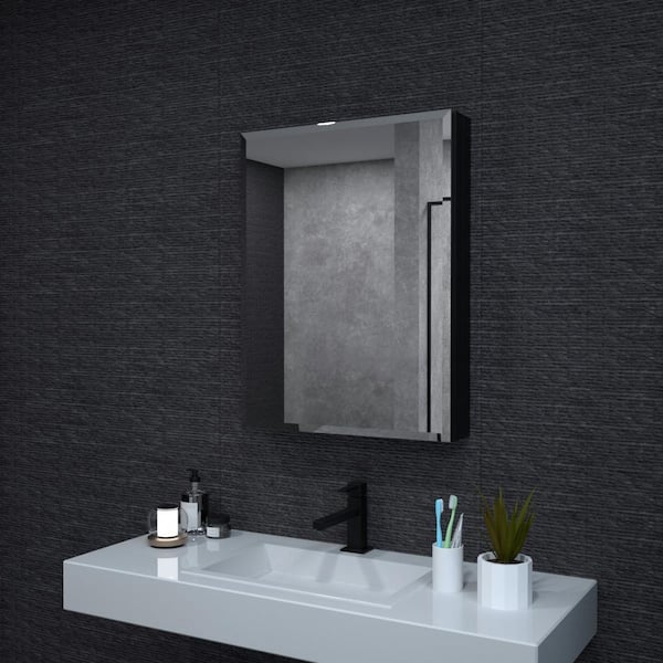 niveal 23 in. W x 30 in. H Rectangular Matte Black Aluminum Recessed/Surface Mount Medicine Cabinet with Mirror
