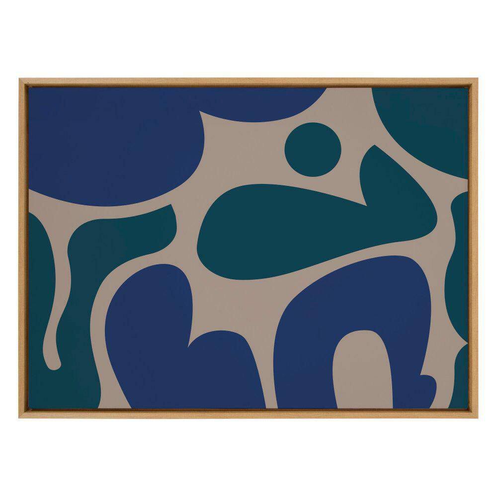Groovy Blue and Green Abstract Canvas Print with Natural Frame