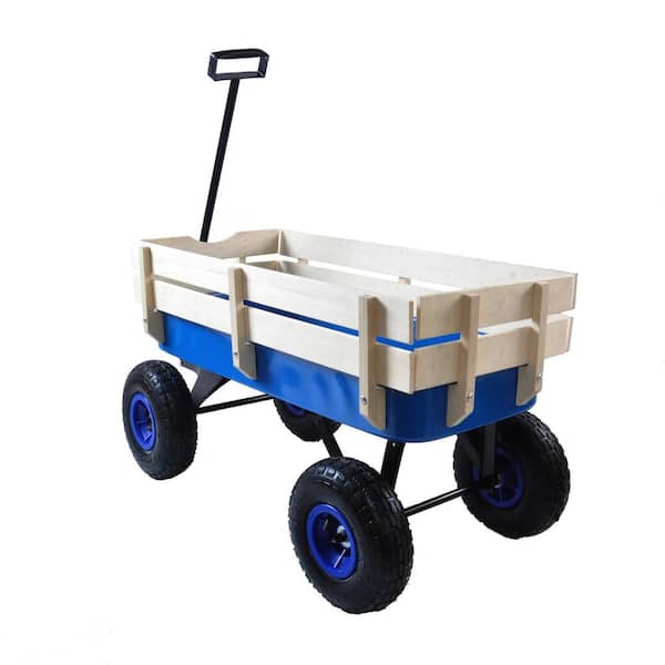 Unbranded 3 cu.ft. Capacity Portable Folding Metal Wagon Outdoor Garden Cart in Blue