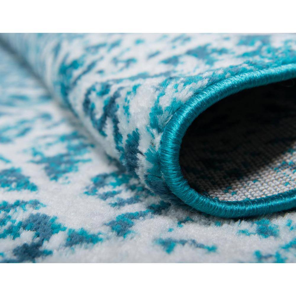 Reversible Easy-Care Turquoise Synthetic 6' x 9' Rectangular Rug