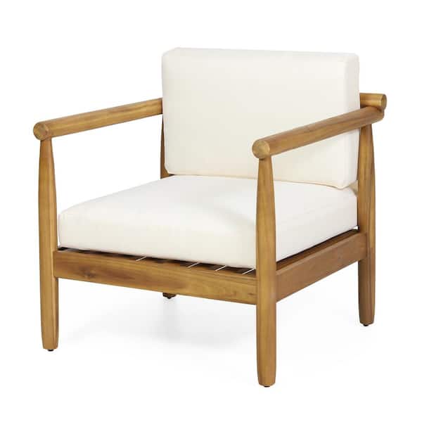 Noble House Arimo Teak Wood Outdoor Patio Lounge Chair with Cream Cushion