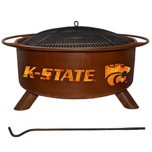 Kansas State 29 in. x 18 in. Round Steel Wood Burning Rust Fire Pit with Grill Poker Spark Screen and Cover