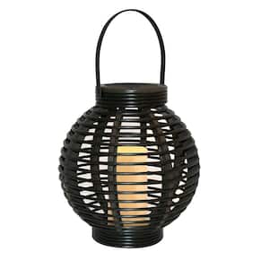 Black Solar Powered Lantern with LED Candle Basket
