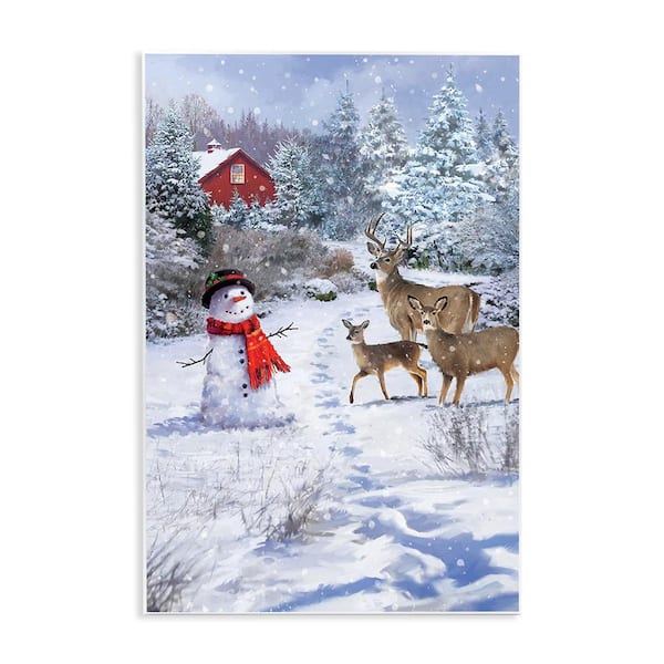 Stupell Industries Reindeer and Snowman Landscape by Jason Kirk 1 Piece Unframed Graphic Print Nature Poster Art Print 19 in. x 13 in.