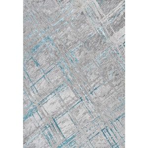 Slant Modern Abstract Gray/Turquoise 5 ft. x 8 ft. Area Rug