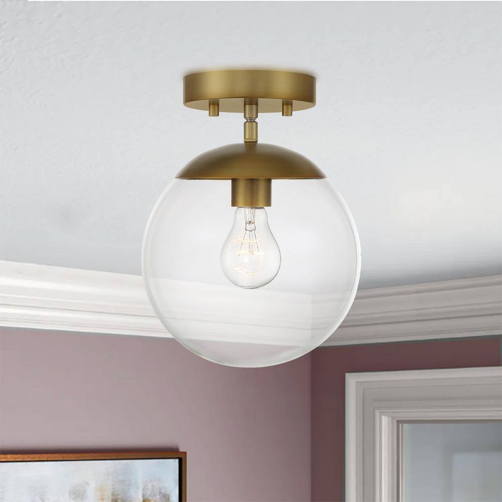 Auresa Modern Mini Pendant Light in Soft Brass with Clear Glass Orb