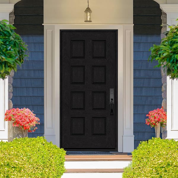 Regency 32 in. x 80 in. Universal Handing 8-Panel Onyx Stain Mahogany Fiberglass Front Door Slab