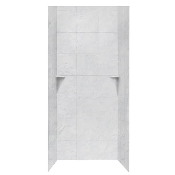 Swan Square Tile 36 in. x 36 in. x 96 in. 3-Piece Easy Up Adhesive Alcove Shower Surround in Tundra