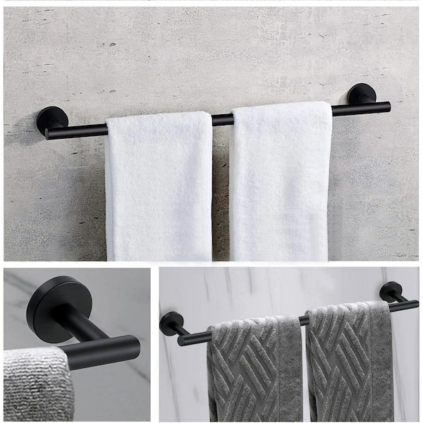 24 in. Wall Mounted Towel Bar in Stainless Steel Matte Black (2-Pack)