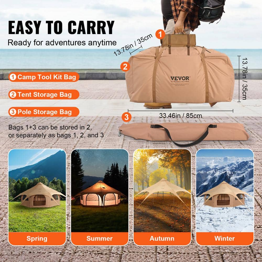 16.4ft Beige Canvas Four Season Yurt for 8 Person Camping