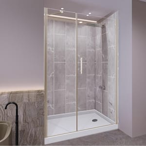Platinum Grey-Salishan 48 in. L x 32 in. W x 83 in. H Base/Wall/Door Rectangular Alcove Shower Stall/Kit Brushed Nickel