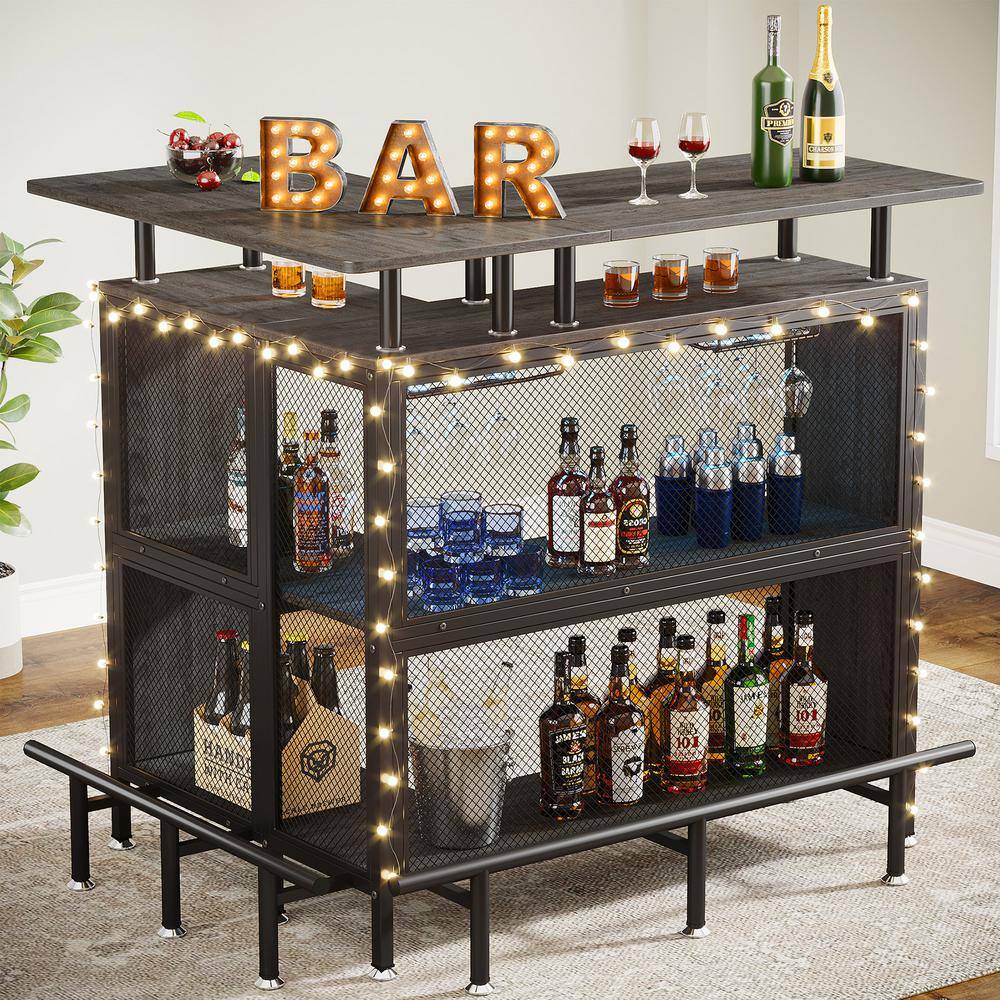 BYBLIGHT Kearsten Gray L Shaped Home Bar Unit Liquor Bar Table With 