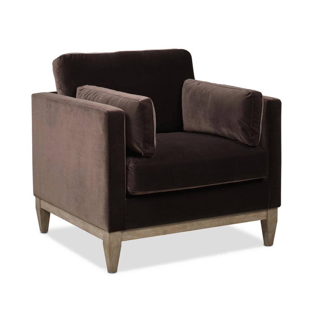 Knox Deep Brown Velvet and Wood Armchair 36"