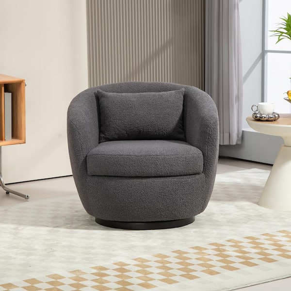 Gray Teddy Fabric Swivel Armchair with Storage for Bedroom