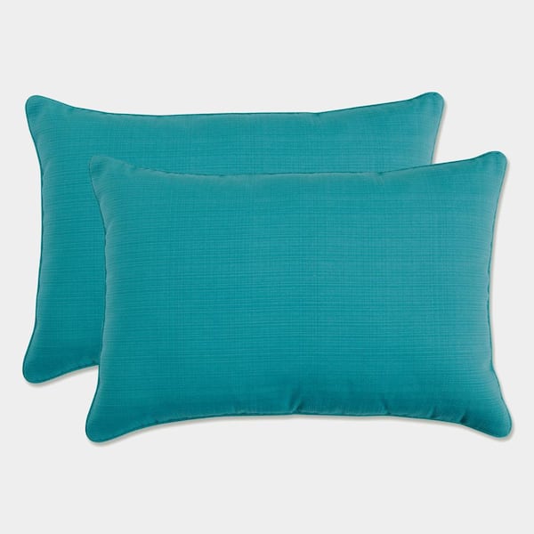 Pillow Perfect Solid Blue Rectangular Outdoor Lumbar Throw Pillow 2-Pack