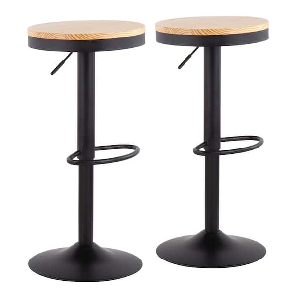 Lumisource Dakota 31.25 in. Natural Wood and Black Metal Adjustable Bar Stool (Set of 2)