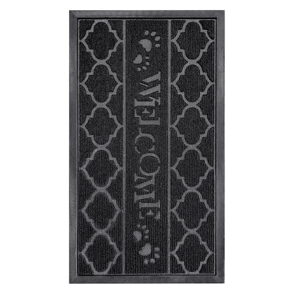 Geo Welcome 17 in. x 30 in. Black Non Slip Door Mat