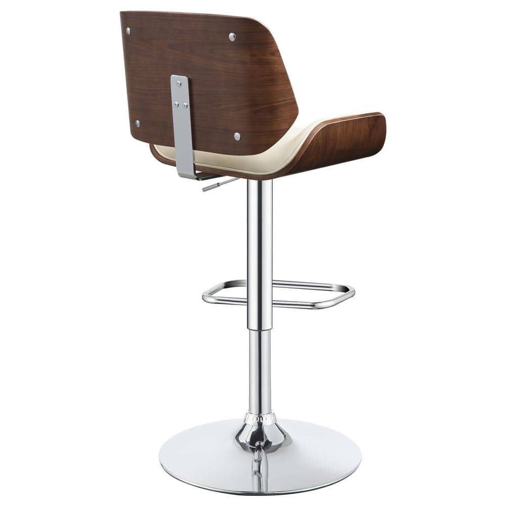 Cream Faux Leather Adjustable Swivel Bar Stool with Walnut Wood
