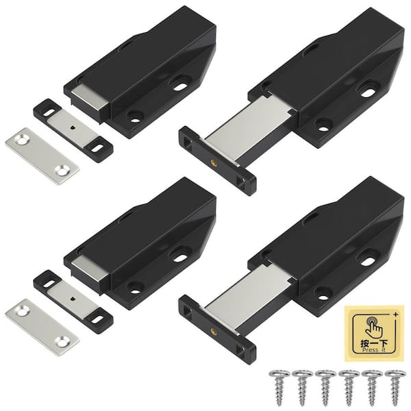 4-Pack Magnetic Push Door Latch, Push Magnet Cabinet Catches Touch Latche for Large Door Push Release Latch Drawer Black