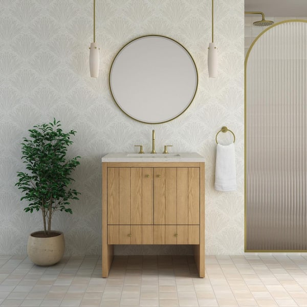 Hudson 30.0 in. Single Bath Vanity in Light Natural Oak with Siberian Quartz Top