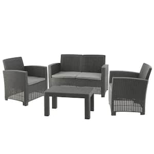 Galloway Gray 4-Piece All-Weather Wicker Plastic Conversation Set with Gray Cushion