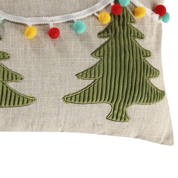 1pc Christmas Throw Pillow Cover With Burlap Fabric, Embroidered Christmas  Tree And Bow