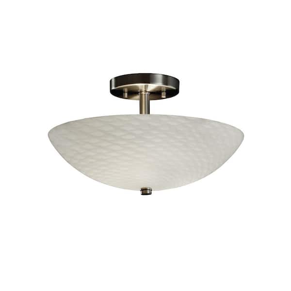 Justice Design Fusion Ring 14 in. 2-Light Brushed Nickel Semi-Flush Mount with Weave Shade