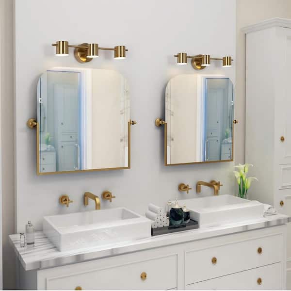 Macue 21 in. 3-Light Brass Gold Integrated LED Bathroom Vanity Light, Farmhouse Wall Light Fixtures, Modern Wall Sconce