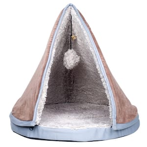 Small Tan Sleep and Play Cat Bed with Removable Teepee Top