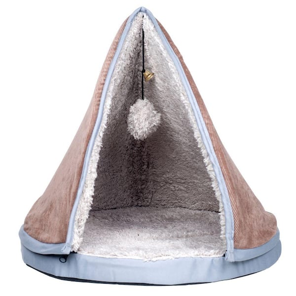 PAW Small Tan Sleep and Play Cat Bed with Removable Teepee Top
