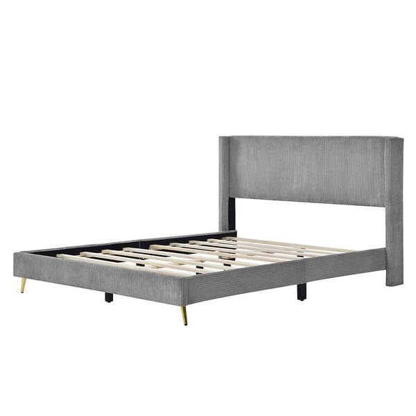 ATHMILE Gray Wood Frame Queen Size Platform Bed with Metal Legs