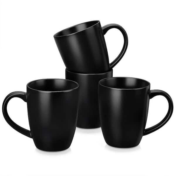 16 oz. Matte Black Stoneware Coffee Mugs (Set of 4) Tea Cups with Handle Coffee Mug Set-Microwave and Dishwasher Safe