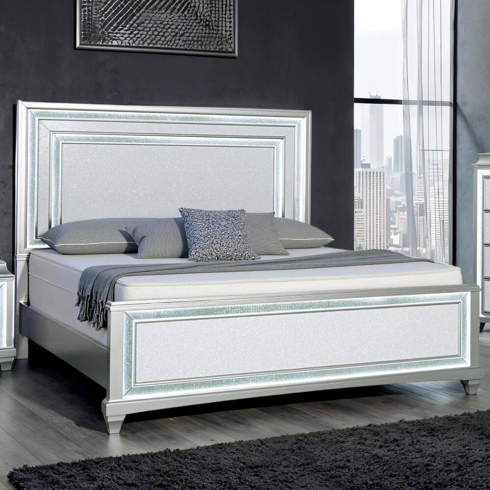 Igna Glam Silver Wood Frame King Panel Bed with LED on Headboard price history on PriceWatchPro