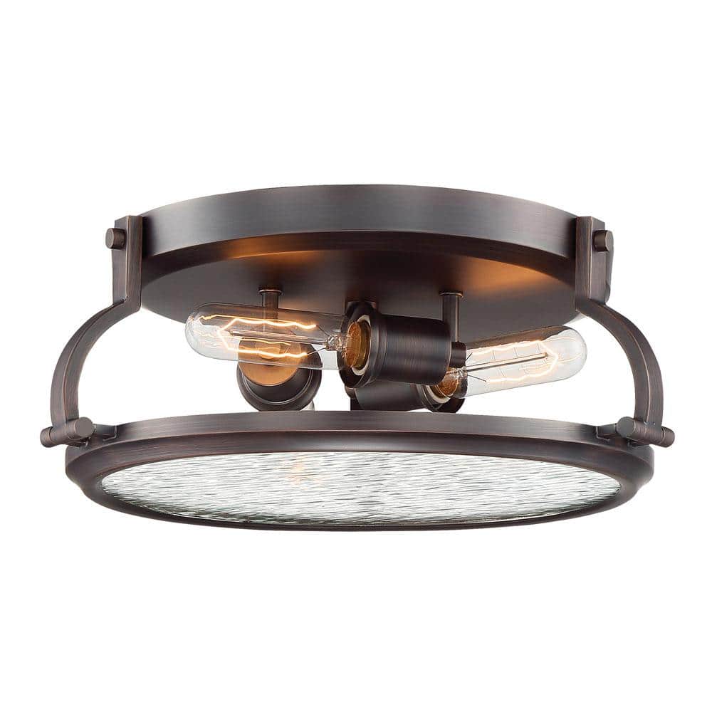 Satin Copper Bronze Round Industrial Flush Mount Light