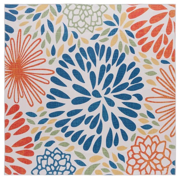 Malibu Ivory/Multi 6 ft. x 6 ft. Machine Washable Oversized Floral Square Area Rug