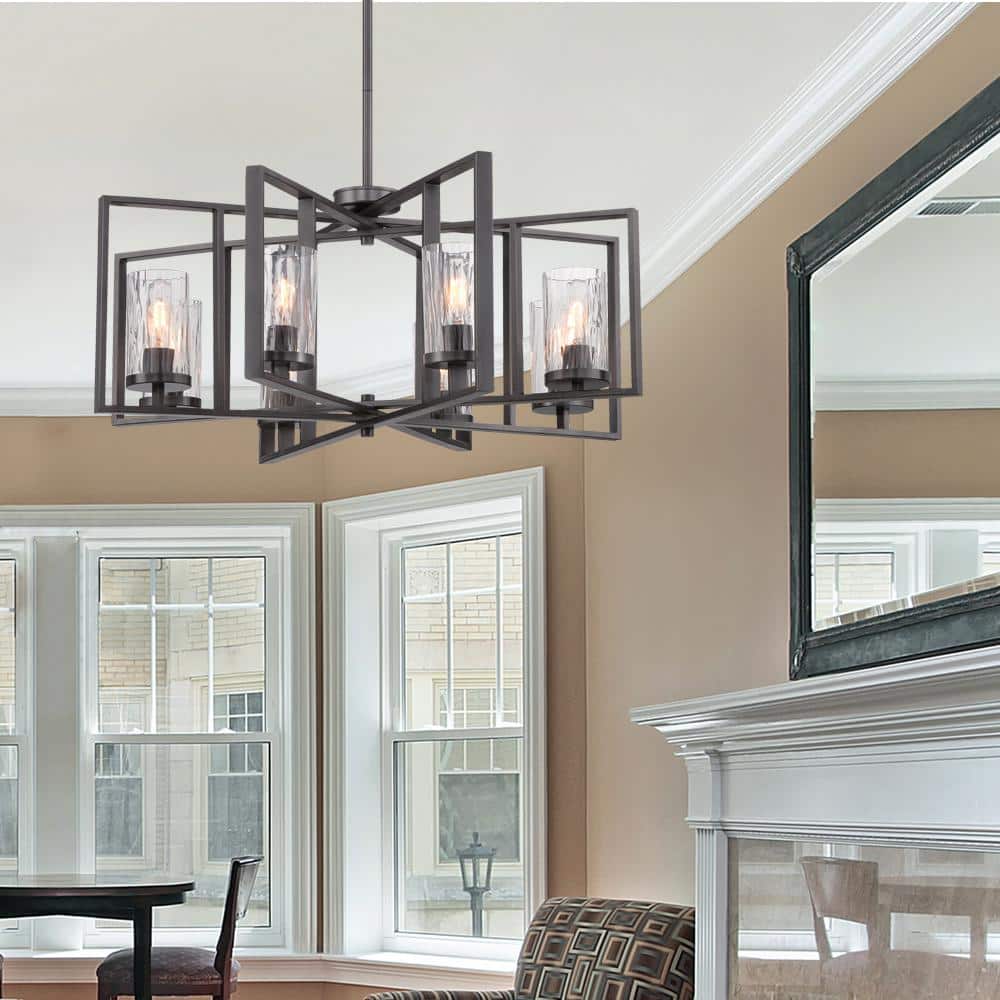 Elements Charcoal Metal 8-Light Chandelier with Rain Glass Shade