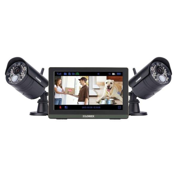 Lorex 4-Channel Wireless 720p HD Surveillance System with 2 Indoor/Outdoor Cameras, 7 in. Touchscreen Monitor and SD Recording