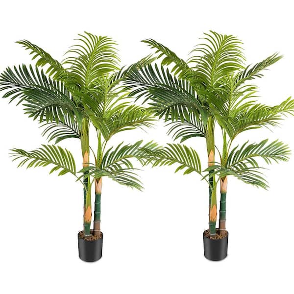 2-Pieces 5 ft. Artificial Golden Cane Palm Tree Perfect Faux Tree for Home Garden Office Store Decoration