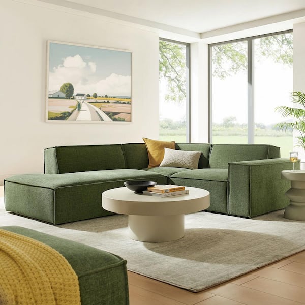 Restore 96.6 in. Polyester Fabric Upholstered 3-Piece Modular L-Shaped Sectional Sofa in Foliage