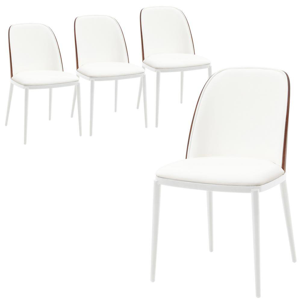 Leisuremod Tule Modern Dining Chair with Leather Seat and White Powder