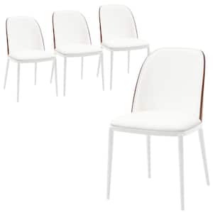 Tule Modern Dining Chair with Leather Seat and White Powder-Coated Steel Frame, Set of 4 (Walnut/White)